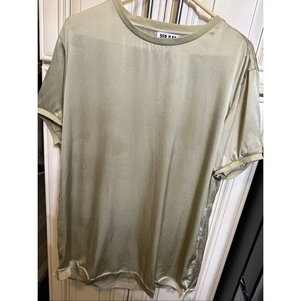 SER.O.YA Women's Crew Neck Kate Silk Short Sleeve Tee Sage Green XL